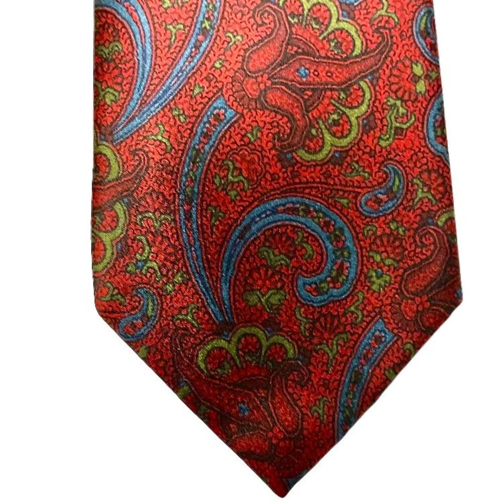 Oscar De La‎ Renta Men's Red Paisley Silk Necktie Blue & Green Classic Business